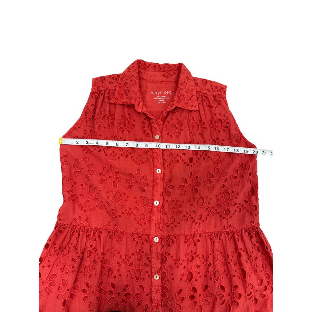 Karyn Seo Womens Sleeveless Dress Red Eyelet Button-Up Cotton Size S - Picture 5 of 8